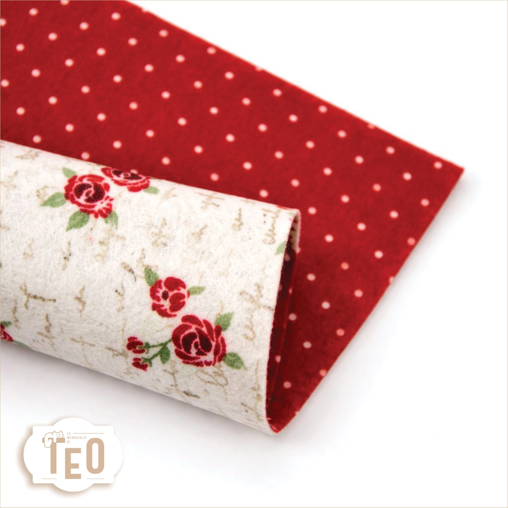 Feltro Double Face Parole Fiorite & Pois Country Rosso Feltro 3mm Double Face Fantasia "Parole Fiorite & Pois Country Rosso" - immagine 1