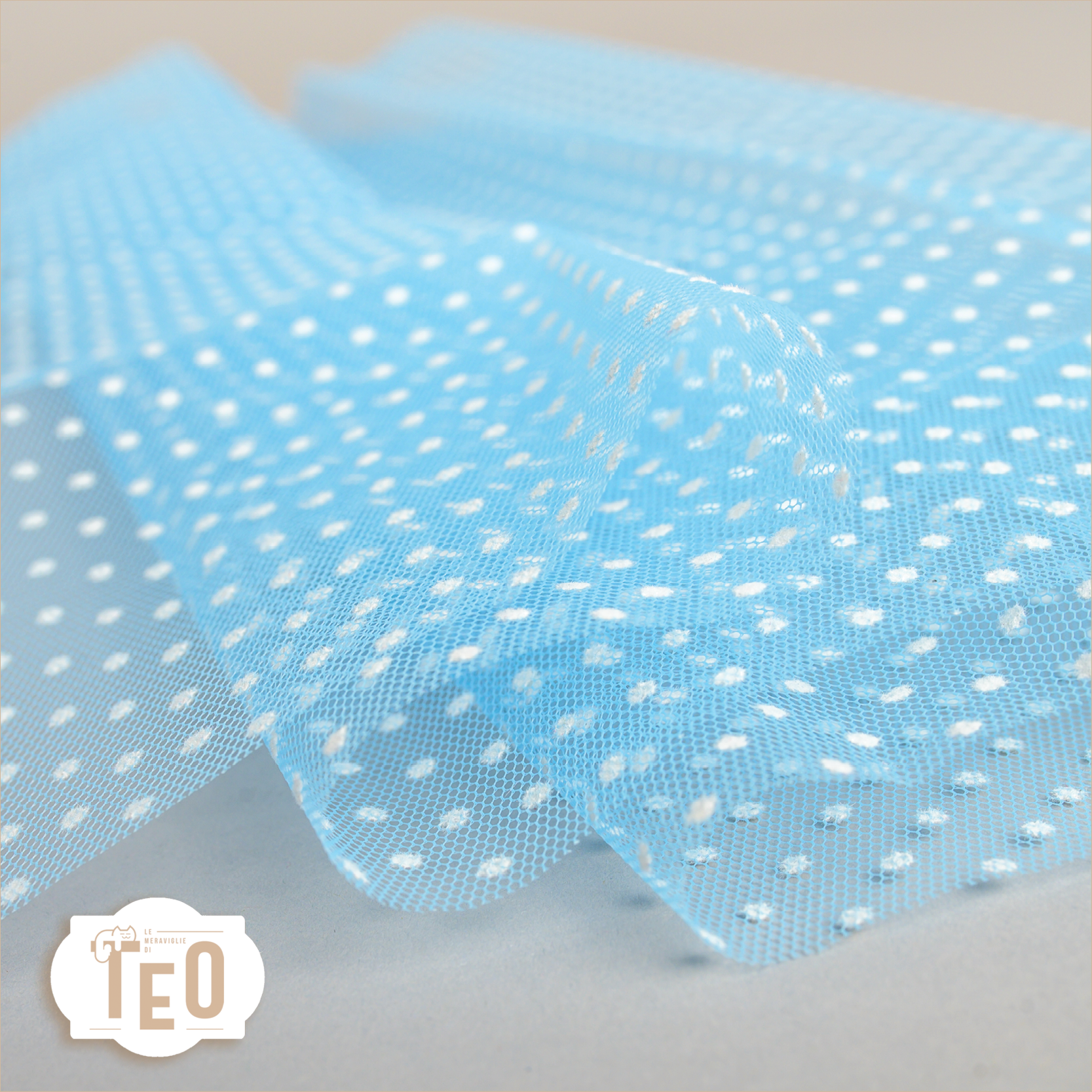 Tulle Pois Celeste Tulle Floccato Pois Azzurro - immagine 1
