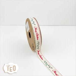 Nastro Stampato Merry Christmas Panna